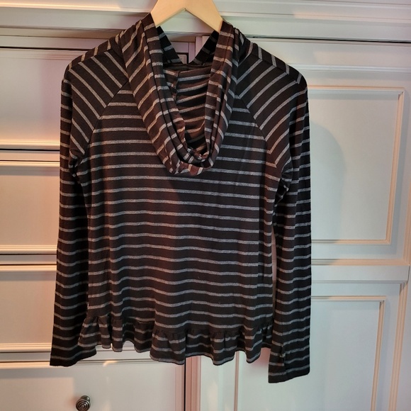Blanc Noir Hooded Striped Womens Shirt Size XS  Black and Gray - Picture 2 of 7